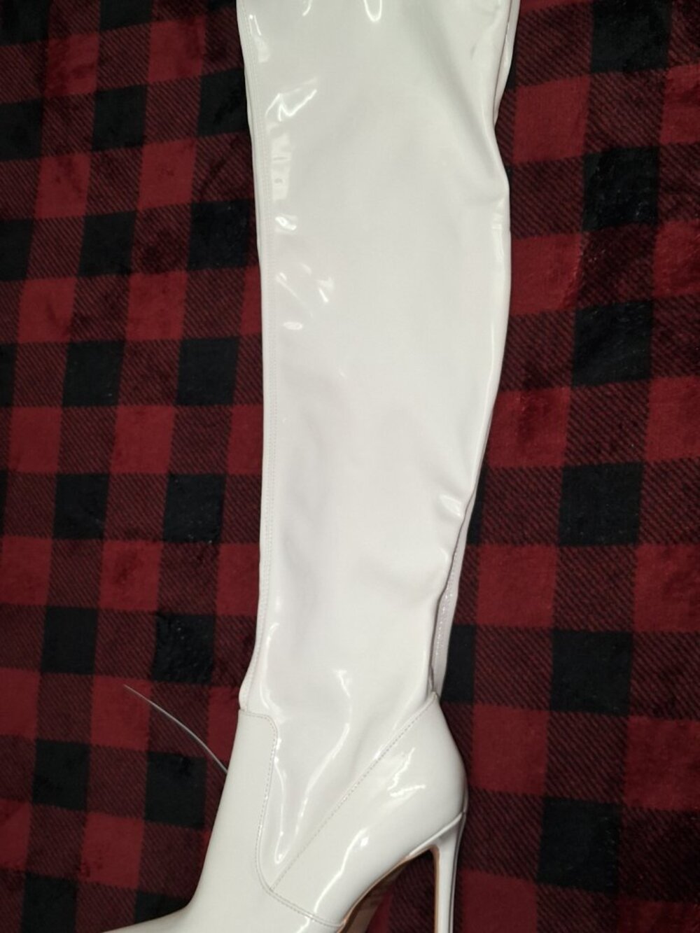 Elisabet Tang White Patent Thigh High Stiletto Heel Boots Size 9.5 - Picture 3 of 7